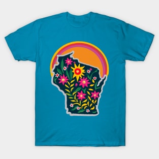 Wisconsin State Brush Painted Wildflower Design T-Shirt